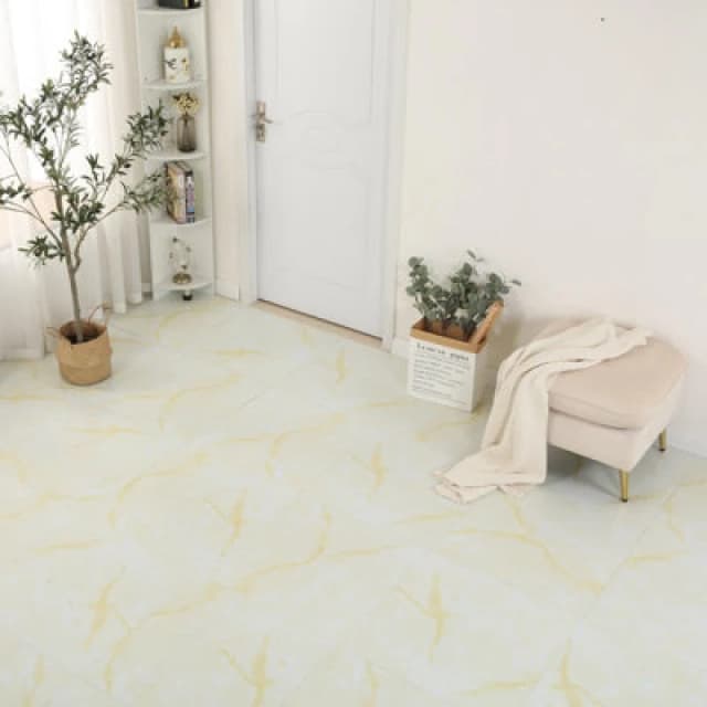 Gr8 Home Gloss White Gold 3.34M² Floor Tiles Self Adhesive Marble Effect Pvc Flooring