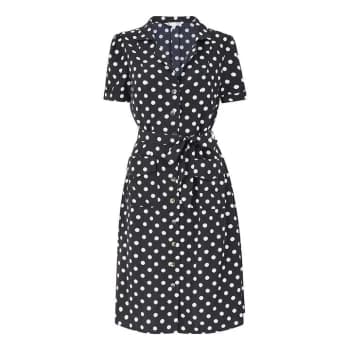 Yumi Black Spot Retro Shirt Dress - Black