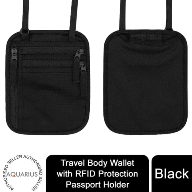Aquarius Travel Body Wallet with RFID Protection 'Passport Holder' Black