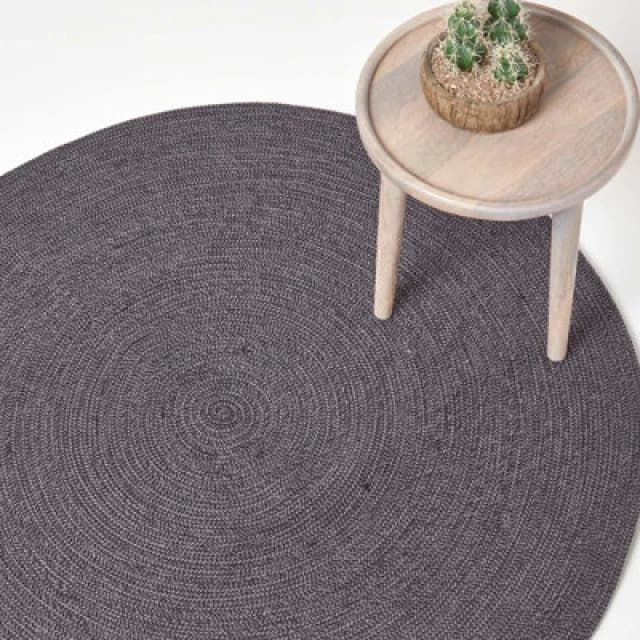 Homescapes Grey And Black Handmade Woven Braided Rug, 120 Cm Round