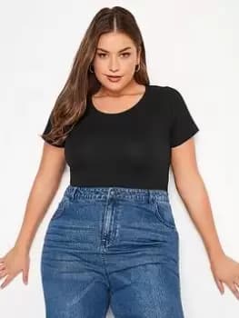 Yours Short Sleeve Bodysuit. Black, Size 30-32, Women