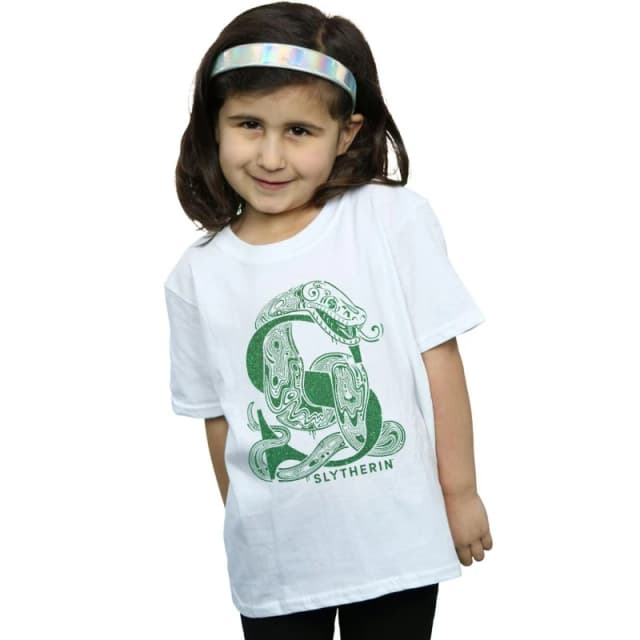 Harry Potter Slytherin Glitter Cotton T-Shirt White female