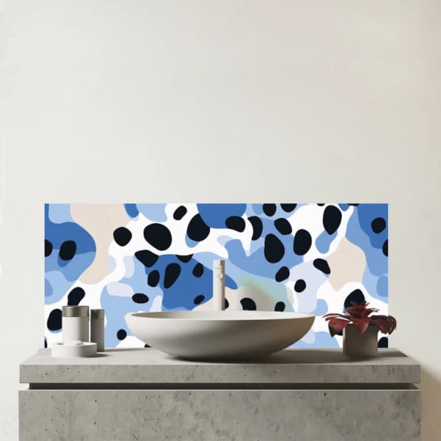 Warren Reed - Designer Blue Camouflage Pattern Glass Bathroom Splashback Blue Unisex