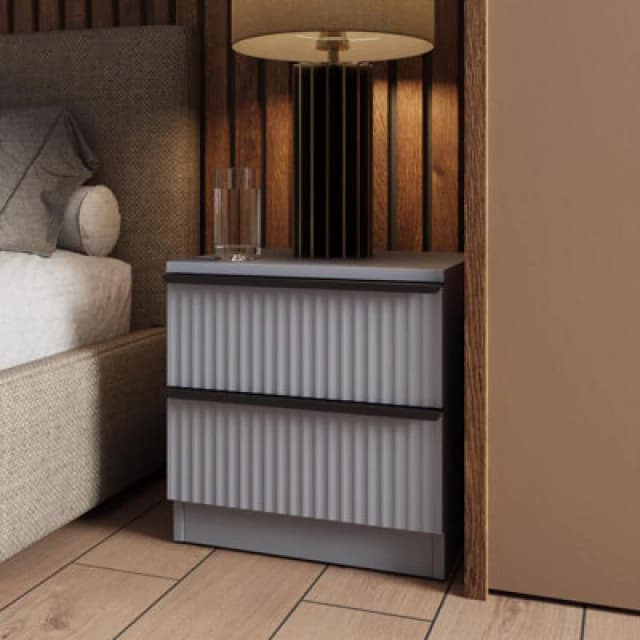 FWStyle FWStyle 2 Drawer Grey Bedside Chest Table Ripple Effect Grey One Size Unisex 5056413123411