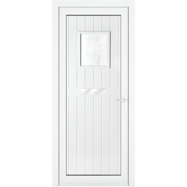 Crystal Upvc Front Door Small Square Glass Chatsworth White Left Hand 920 X 2090Mm Obscure Glass, White RD1LHCHA92209