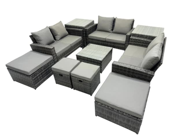 Fimous Lounge Double Seat Sofa Coffee Table Set with 2 Side Tables 4 Stools in Dark Grey Dark Grey Unisex