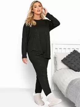 Yours Glitter Soft Touch Lounge Set - Black, Size 26-28, Women
