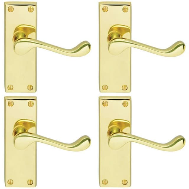 Loops 4x PAIR Victorian Scroll Handle on Latch Backplate 120 x 41mm Polished Brass Metallics