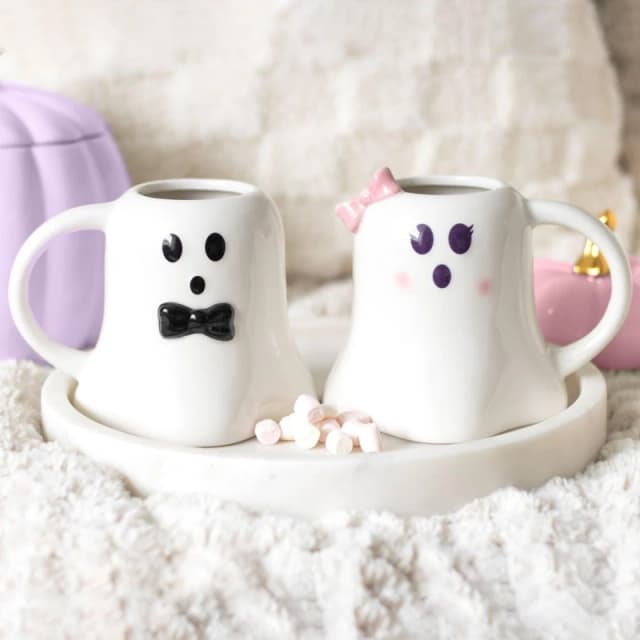 Simplhome Mr and Mrs Boo Ghost Shaped Mug Set Multi