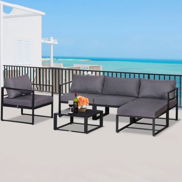 Outsunny Outsunny 6pcs Garden Sectional Sofa Set Aluminum Frame Coffee Table Footstool 5056029830727
