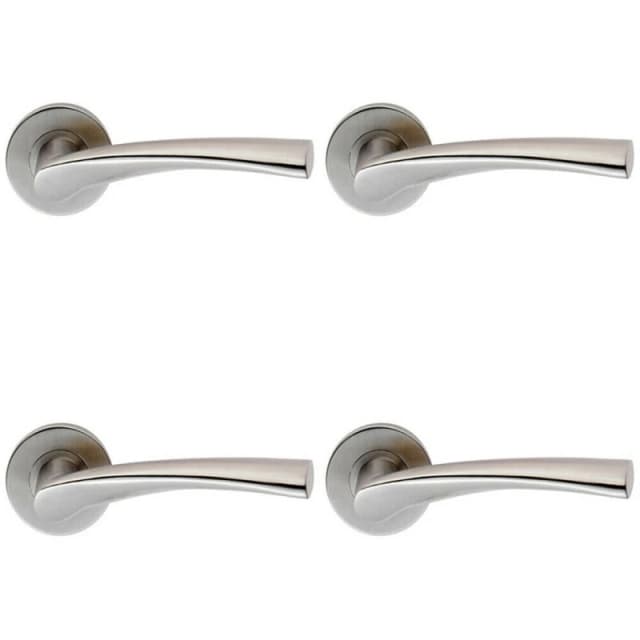 Loops 4x PAIR Twisted Angular Design Handle on Round Rose Concealed Fix Satin Steel Metallics