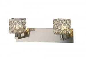 Wall Lamp 2 Light Satin Nickel, Crystal