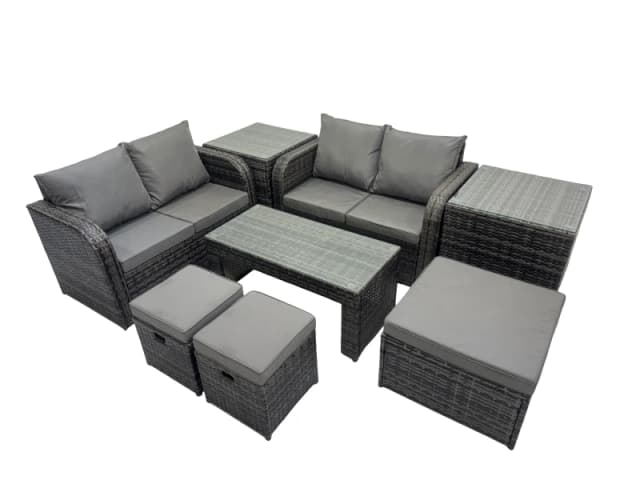Fimous Garden Outdoor Furniture Set with 2 Side Tables 3 Stools in Dark Grey Dark Grey Unisex