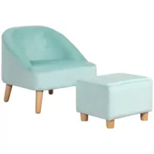 Homcom Toddler Chair 2 Piece Kids Sofa Set With Footstool For 3-5 Years Blue