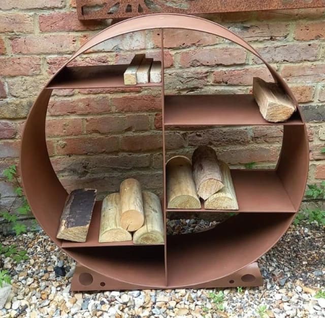 Inspirational Gifting Large Steel Round Log Store & Shelves Metal Log Holder Log Storage in Rustic 80cm in Brown Brown Unisex