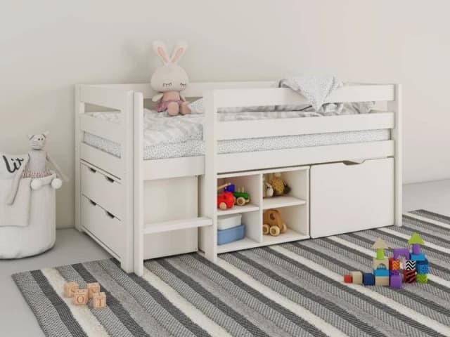 Noomi Shorty Mid Sleeper Bed with Full Set in White Size: Junior White Unisex Junior