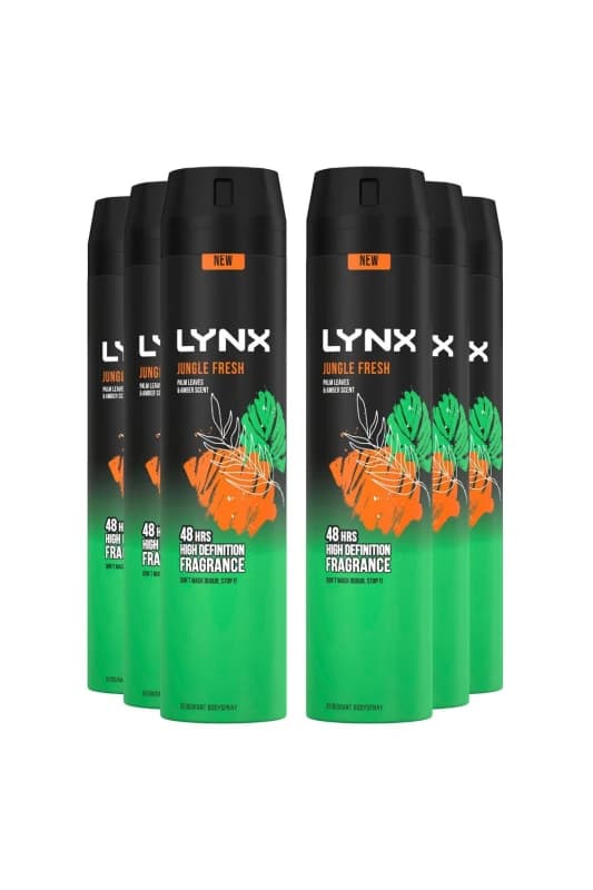 Lynx XXL 'Body Spray' Jungle Fresh Deodorant, 6x250ml Green male