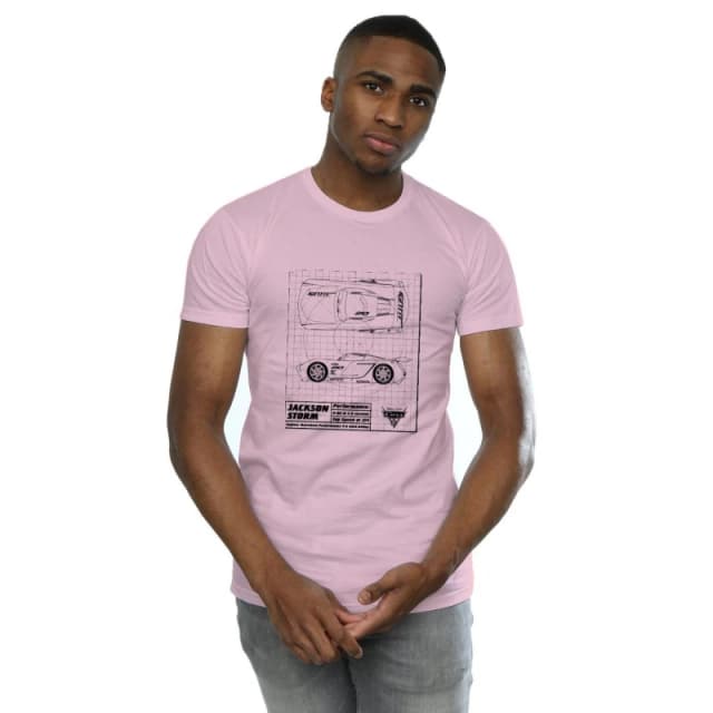 Disney Men Cars Jackson Storm Blueprint T-Shirt in Baby Pink Size: Small Baby Pink S Male 5059568309723