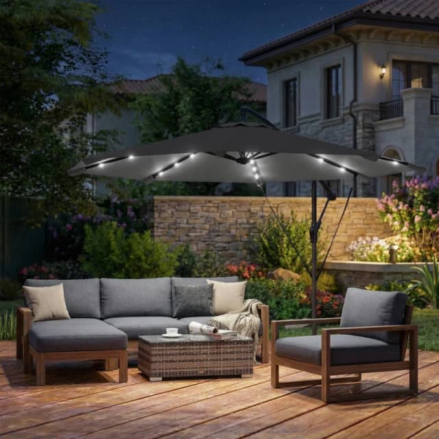 OUTSUNNY 3m Cantilever Parasol Solar LED Lights, Black Size: 3m Black Unisex 3m