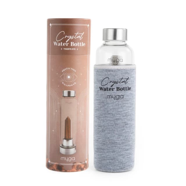 Myga Amethyst Crystal Glass Water Bottle Brown