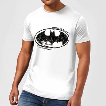 DC Comics Batman Sketch Logo T-Shirt in White - 3XL