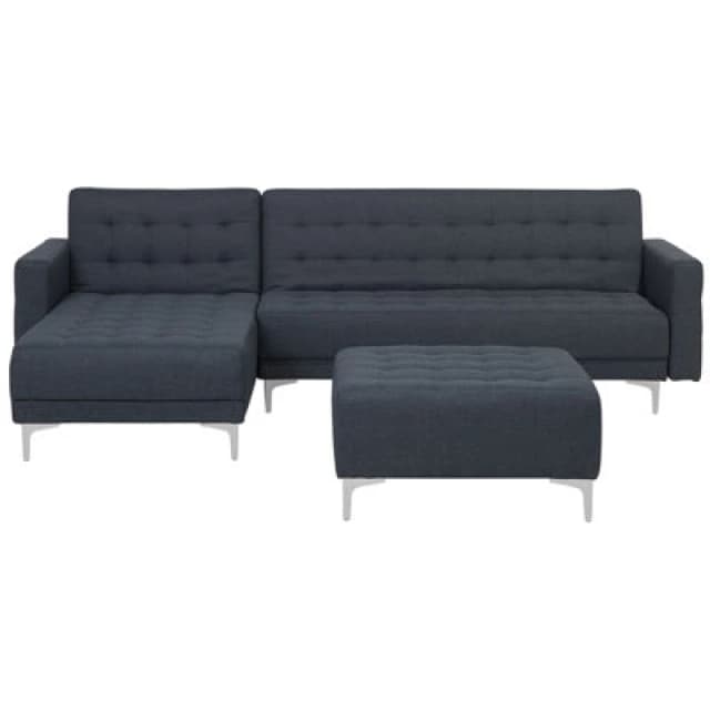 Beliani Modular Corner Sofa Bed 4 Seater Aberdeen Fabric Dark Grey With Ottoman Right Hand