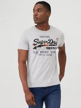 Superdry Vintage Infilled Logo Store T-Shirt - Grey Marl, Size 2XL, Men