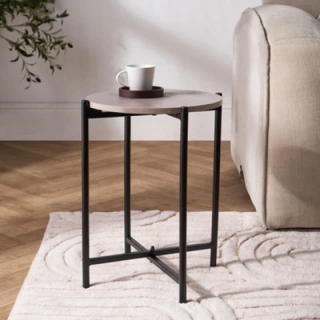OHS OHS Round Side Table Coffee End Tables Nightstand with Metal Frame in Beige Beige One Size Unisex 5027434229680