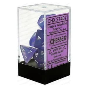 Chessex Poly 7 Dice Set - Borealis Purple/white