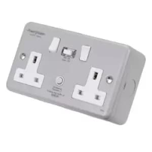 Powerbreaker 13A 2 Gang 10Ma Rcd Type A Passive Metal Clad Socket - K22-MP10
