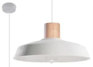 1 Light Dome Ceiling Pendant White, Natural Wood, E27