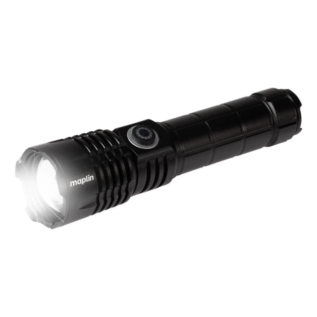 Maplin LED Torch Lithium Rechargeable Battery USB-C Port 4 Lighting Mo