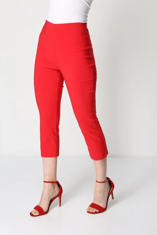Roman Womens Cropped Stretch Trouser Capri Summer Leggings 3/4 Pedal Pushers in Red Size: 18 Red Female 18