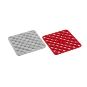 Joseph Joseph Duo Spot-On Set of Square Silicone Trivets - Grey/Red