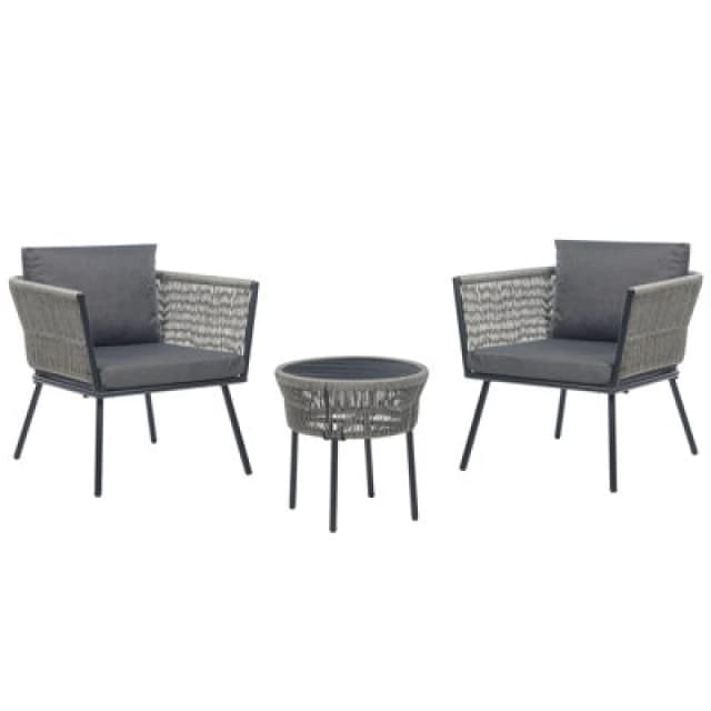 Beliani Bistro Set With Cushions Gargano Pe Rattan Grey