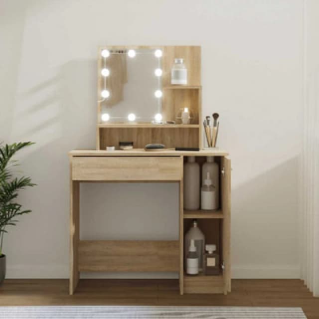 VIDAXL Dressing Table with LED Sonoma Oak 86.5x35x136cm Vidaxl 8720286644102