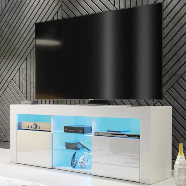 Creative Furniture Pulse TV Unit 145cm - White with Gloss Doors + LED Lights White Unisex