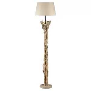 Agar Floor Lamp With Tapered Shade, Natural Wood