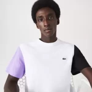 Mens Lacoste Regular Fit Colour-block Cotton Jersey T-Shirt Size 3 - S White / Purple / Black