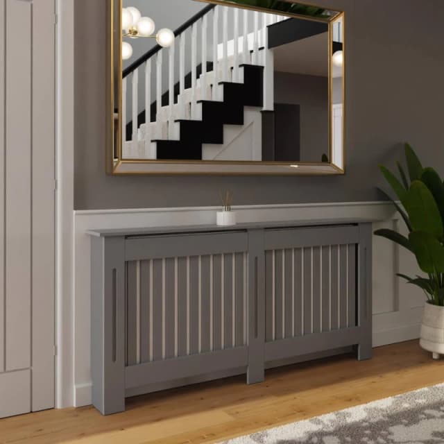 FWStyle Vertical Slat Large Grey Radiator Cover (H) 82.3 (W) 172cm (D) 19cm Grey Unisex