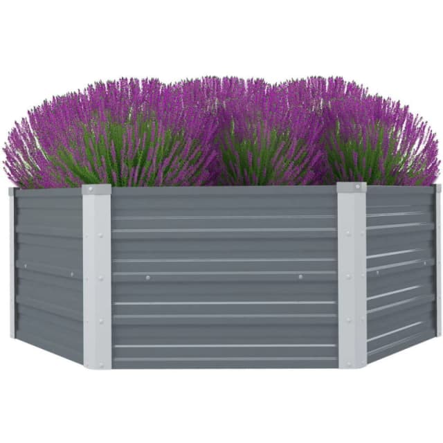 vidaXL Galvanised Steel Raised Planter Hexagonal Flower Bed