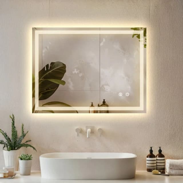 Tectake LED Bathroom Mirror Clara With Dimmable Backlight, 3 Colour Temps And Anti-Fog 50 X 70 Cm- Anthracite