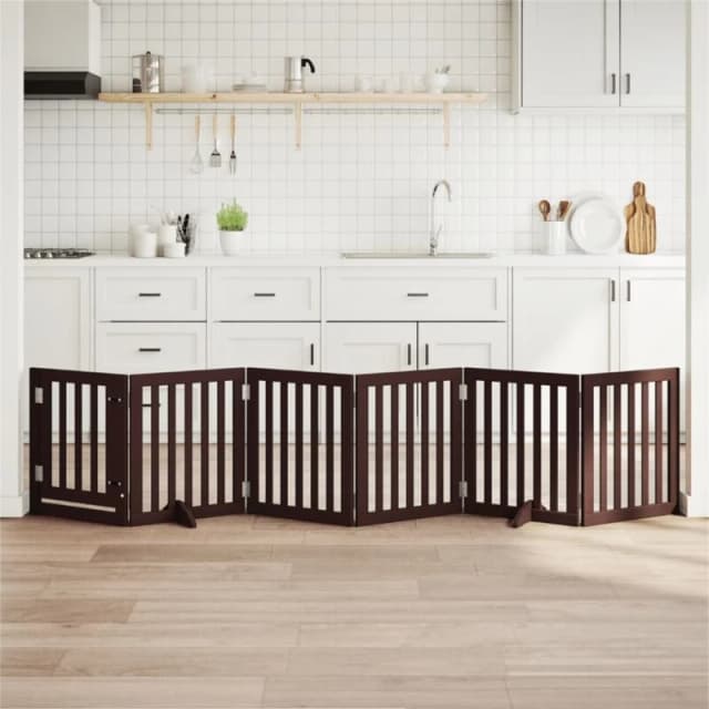 vidaXL Dog Gate with Door Foldable 6 Panels Brown 300cm Poplar Wood, Brown 352261