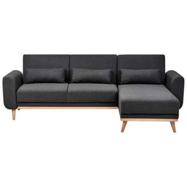 Beliani Corner Sofa Bed 3 Seater Ollsta Fabric Black Left Hand