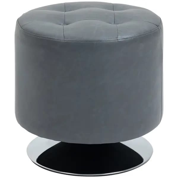 HOMCOM 360 Swivel Foot Stool, Round Ottoman with Thick Sponge Padding, Solid Steel Base, Grey