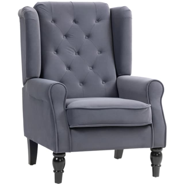 HOMCOM Accent Armchair Home Furniture Retro Tufted Club Fabric Charcoal Grey 833-695V72CG
