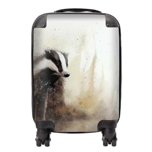 Warren Reed - Designer Badger Watercolour Suitcase in Brown Size: Small Brown Unisex Small