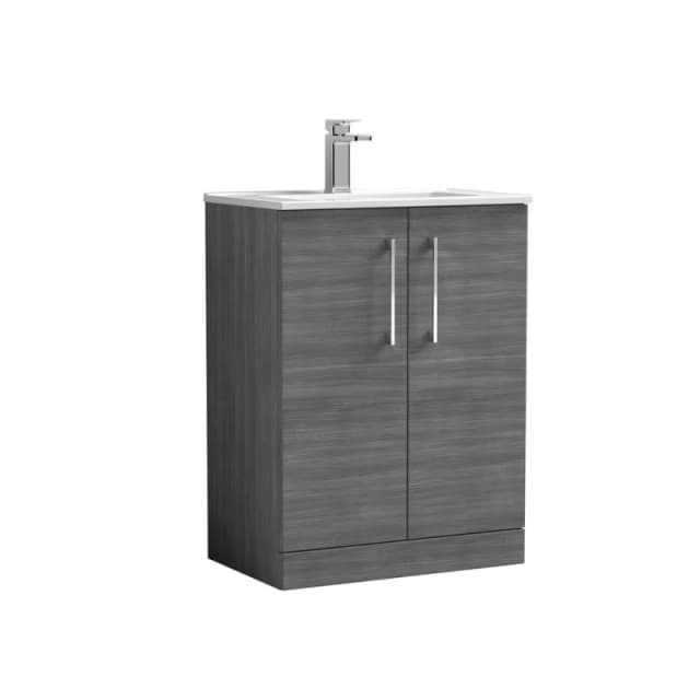 Balterley Bathroom 2 Soft Close Door, Floor, Vanity Unit, Anthracite, 600mm in Grey Grey Unisex