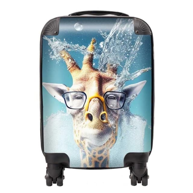 Warren Reed - Designer Giraffe With Glasses Splashart Suitcase in Blue Size: Small Blue Unisex Small