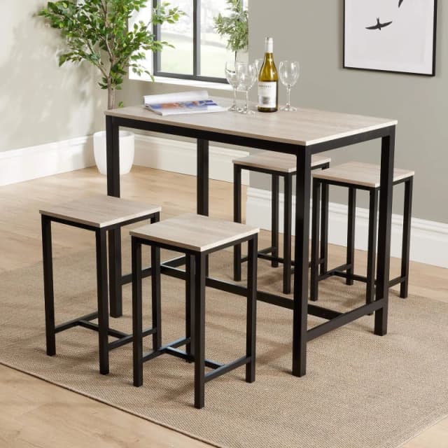 Home Source Nicosia Light Oak Dining Table And Bar Stool Set